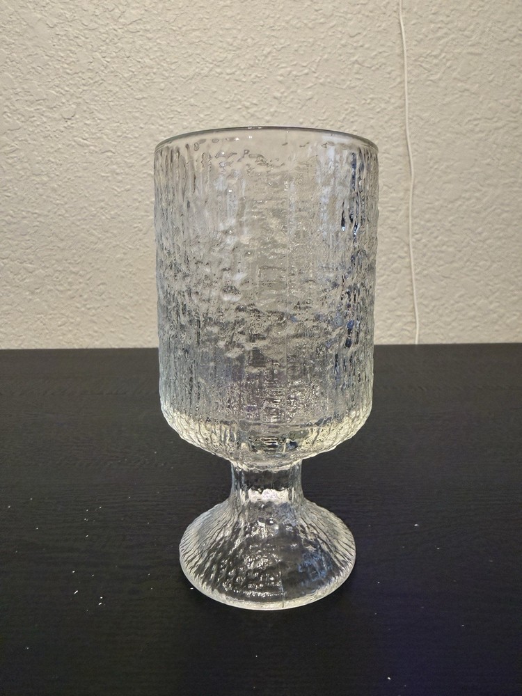 Vintage Indiana Glass Crystal Ice Set of 4 Footed Goblets Textured Embossed MCM