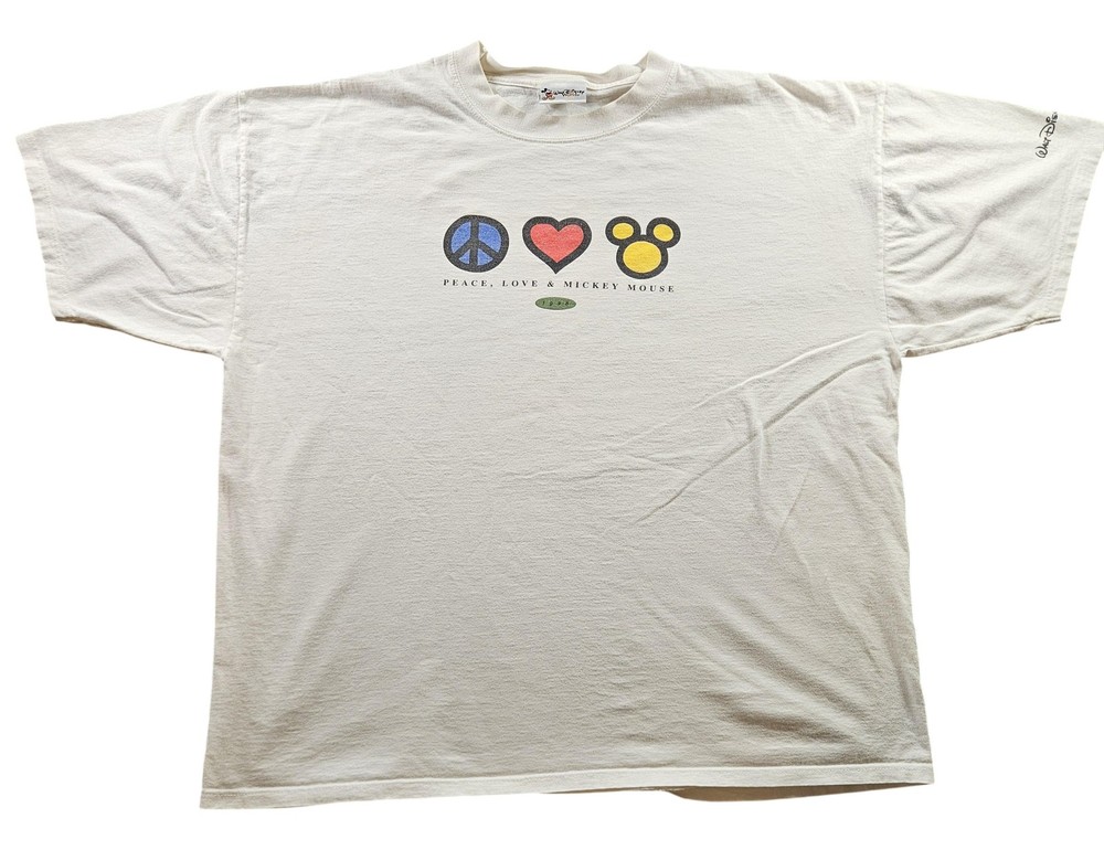 Disney Mickey Mouse Shirt Mens Extra Large White Peace Love Graphic Tee WDW