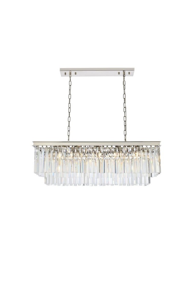 Elegant 12-Light 40-Inch Nickel Crystal Linear Chandelier with Remote Control