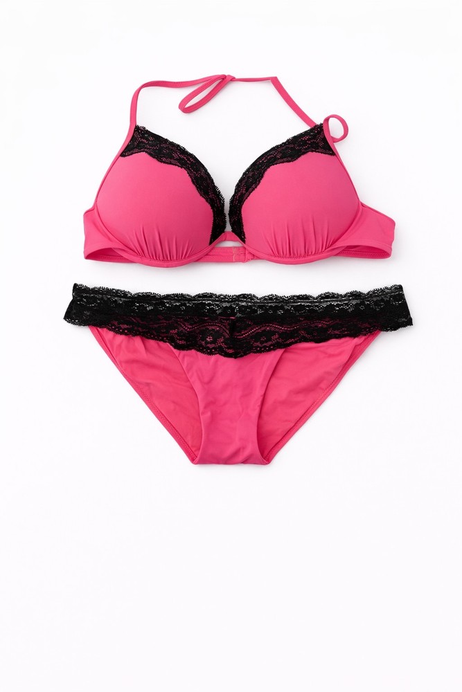 VINTAGE '11 VICTORIA'S SECRET PINK w Black Lace Trim Thick Pushup Padded Y2K M