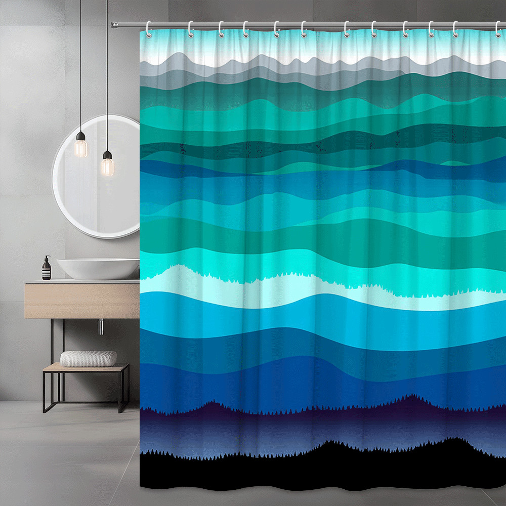 Abstract Ocean Wave Shower Curtain Blue Green Landscape