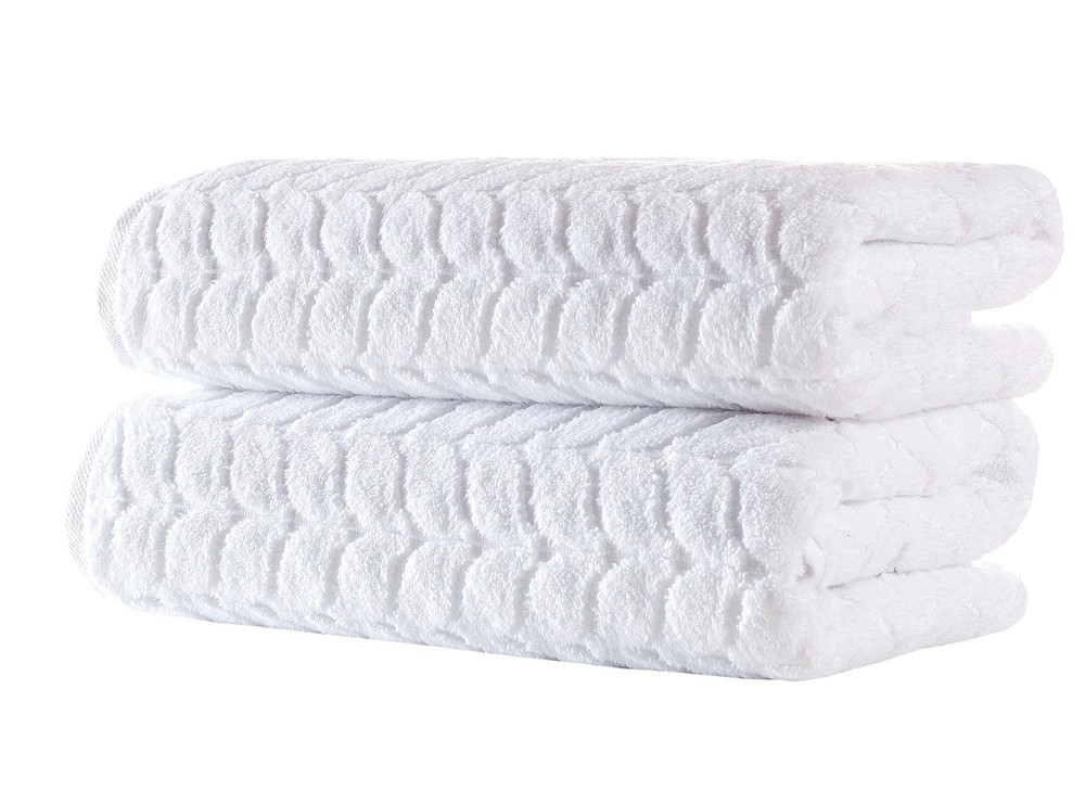 Turkish Bath Towel Set - 2 Soft Plush Jacquard Quick-Dry White Towels
