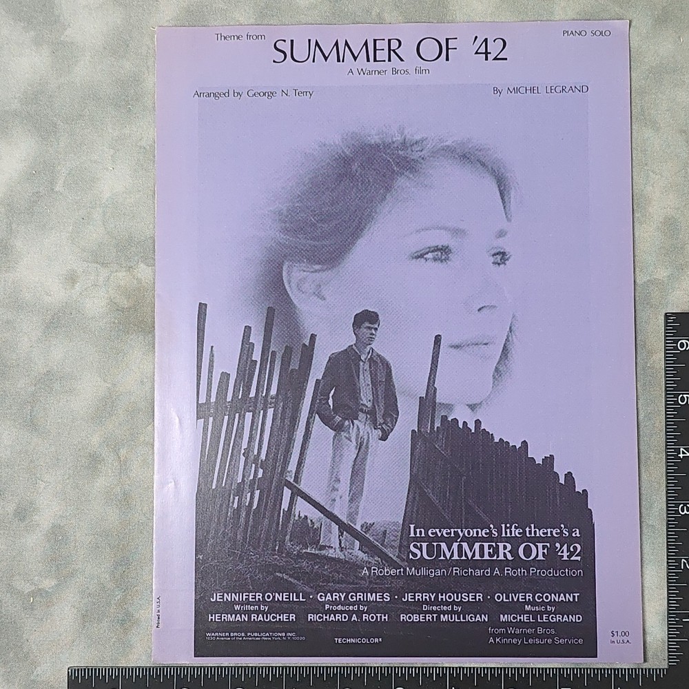 1971 Theme from Summer of '42 Piano Solo Sheet Music Michel Legrand Warner Bros.