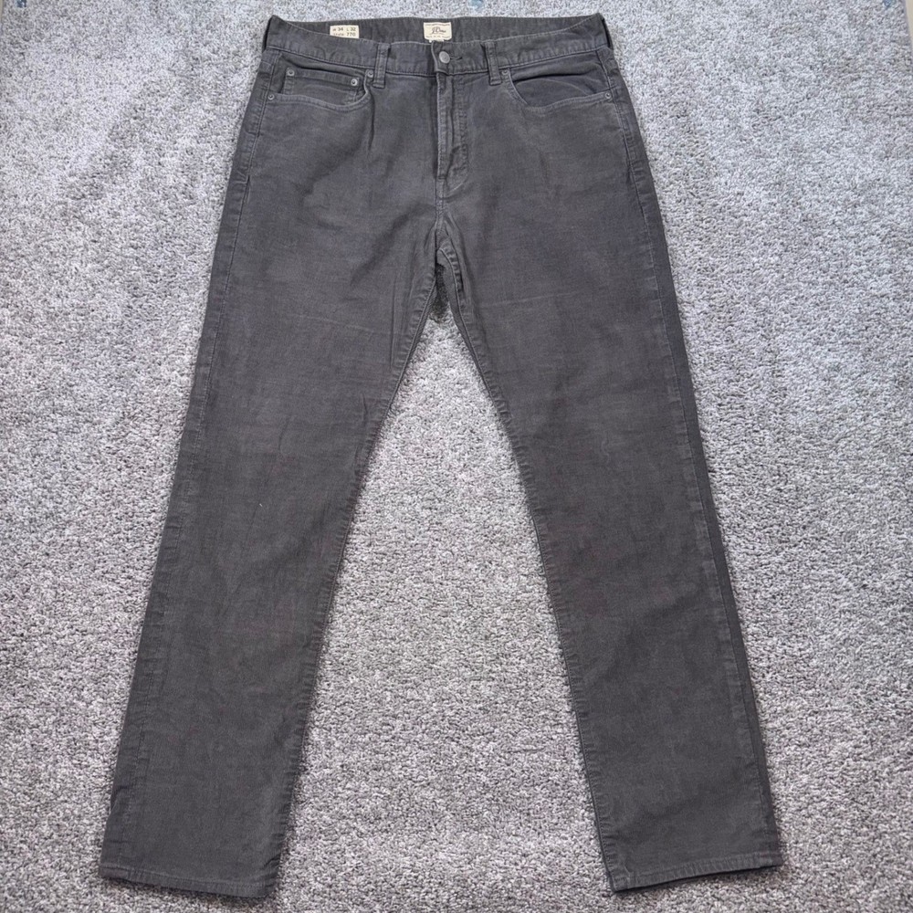J.Crew 770 Straight Corduroy Pants Mens Stretch Gray Size 34x32 Excellent