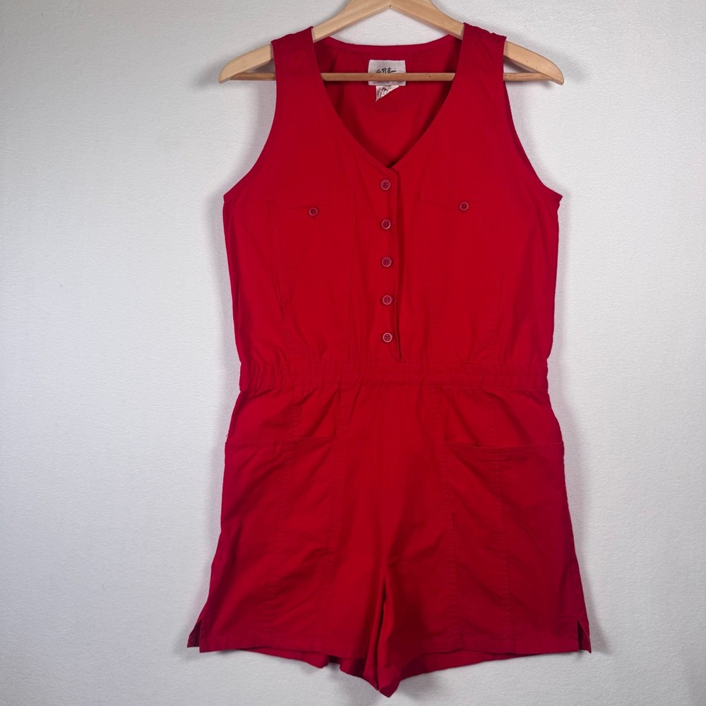VINTAGE 80s G Pellini Red Cotton Shorts Tank Romper Jumpsuit sz M