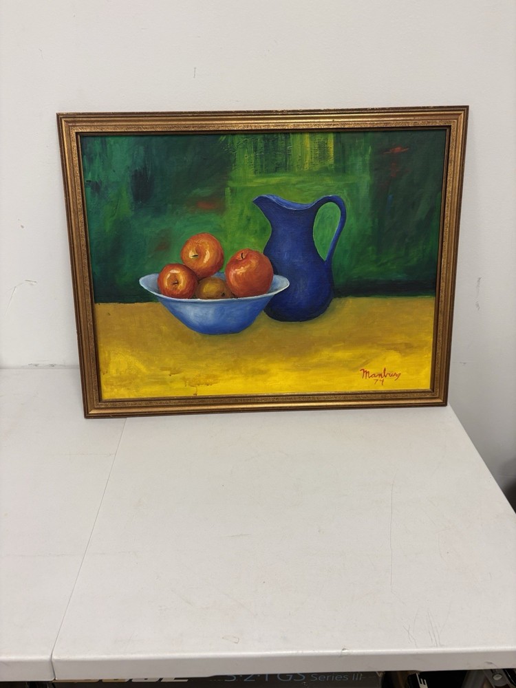 Vintage Original Still Life Fruit Art Oil Painting, Framed 1974 Artist Signed