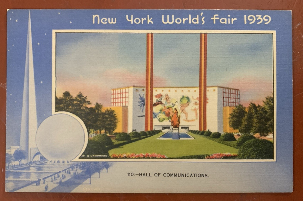 HALL of COMMUNICATIONS, 1939 NEW YORK WORLD'S FAIR Linen Postcard