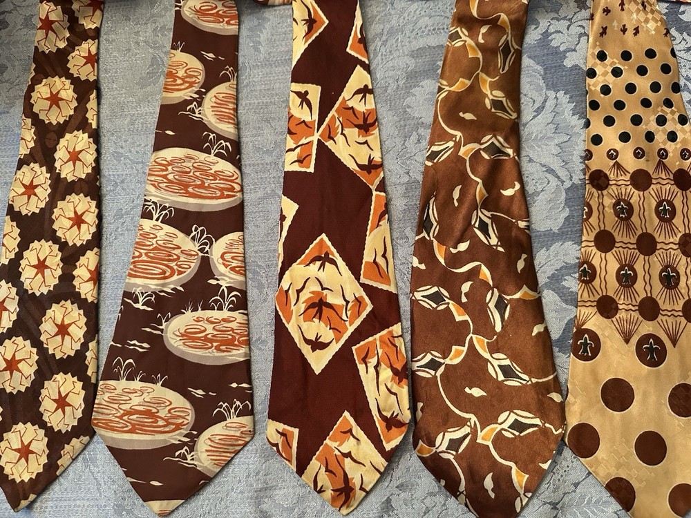 Vtg 1940’s 50’s Neckties Atomic SWING Rockabilly Ties (Lot 5) Brown WIDE!