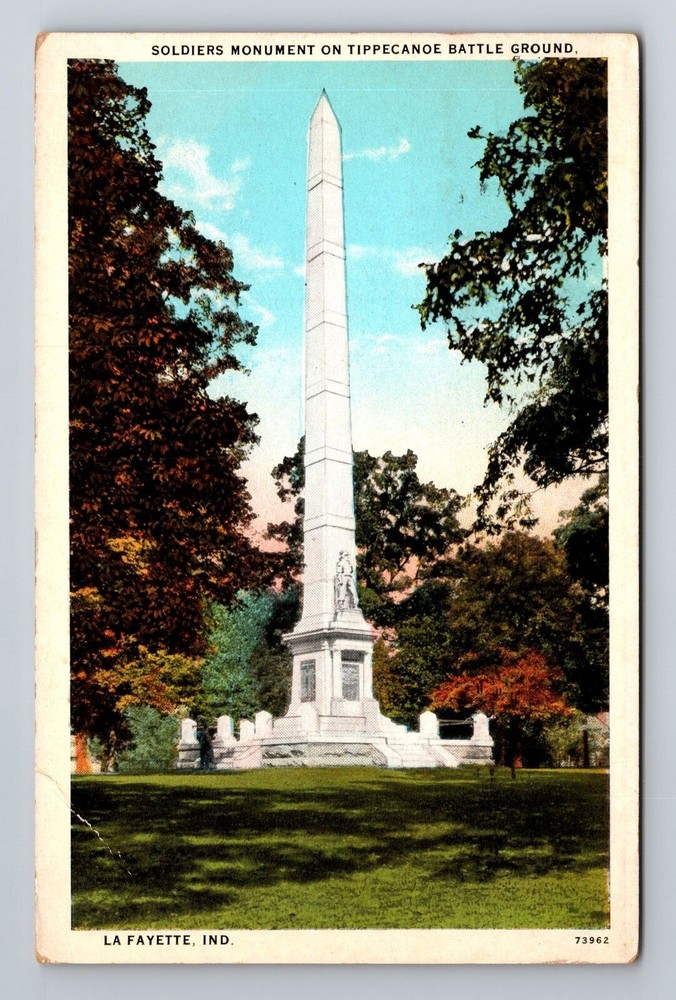 Lafayette IN-Indiana, Soldiers Monument, Battle Ground c1928 Vintage Postcard