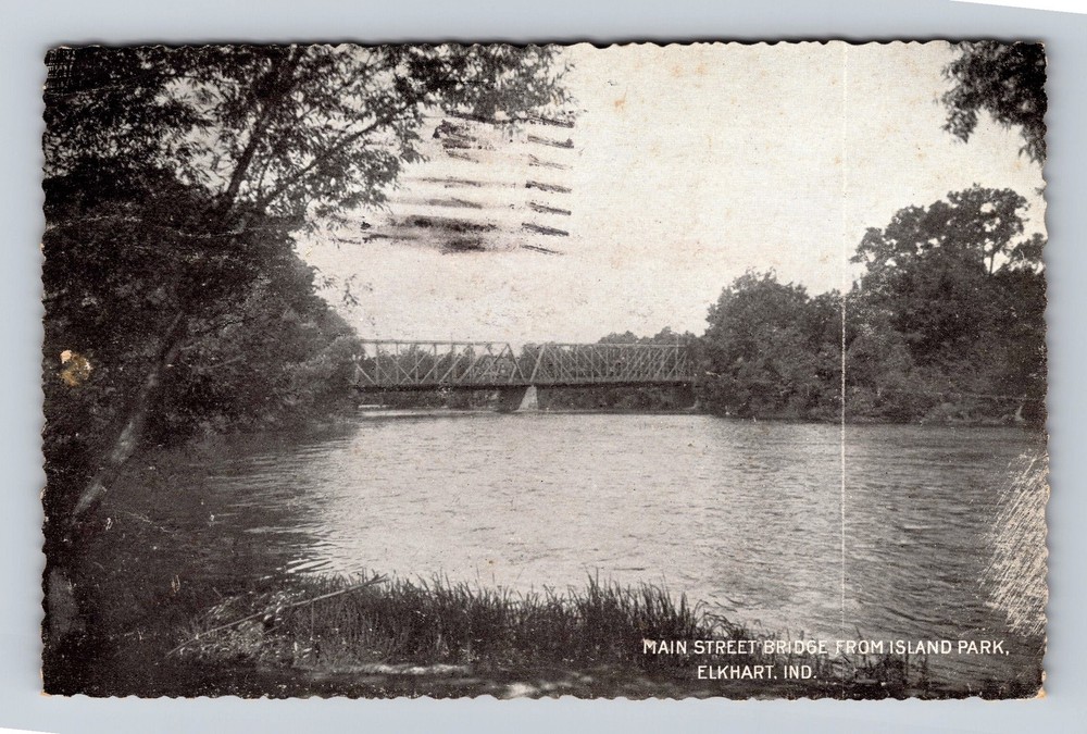 Elkhart IN-Indiana Main Street Bridge From Island Park Vintage c1909 Postcard