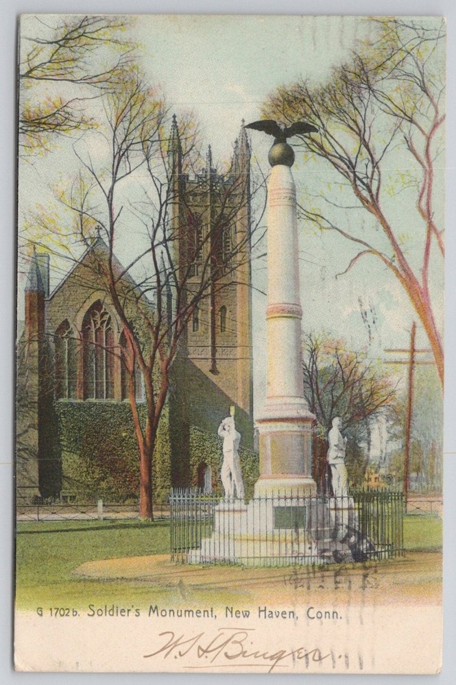 Soldier's Monument, New Haven, CT Postcard 1908 Rotograph Posted