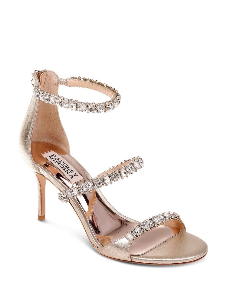 BADGLEY MISCHKA Womens Platino Beige Yasmine Open Toe Stiletto Sandals 9.5