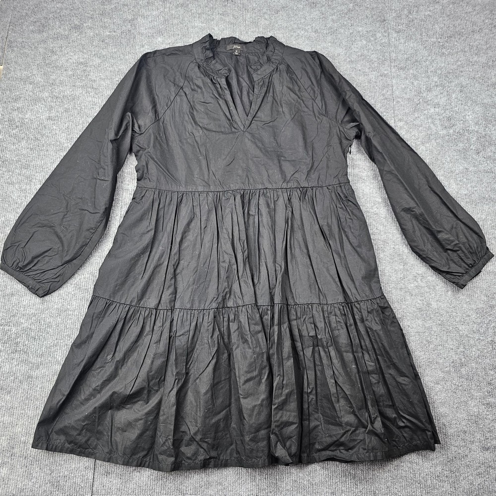 J Crew Dress Womens Medium Black Tiered Cotton Poplin Minimal Preppy Classic