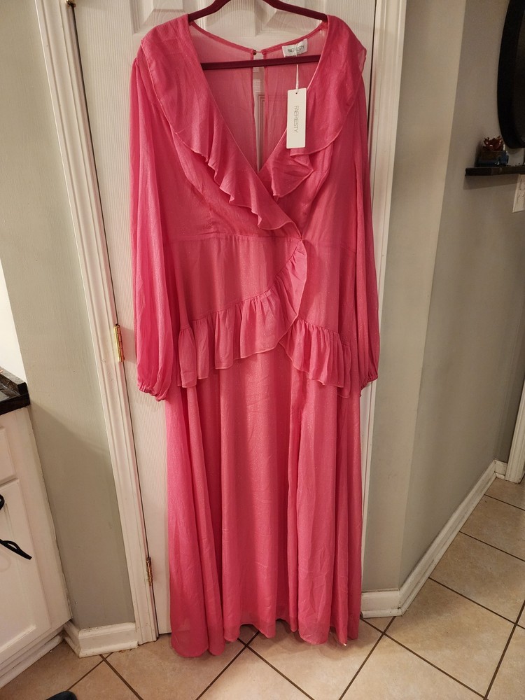 Faeriesty Pink Shimmering Evening Gown Long Sheer Sleeve Size 5X