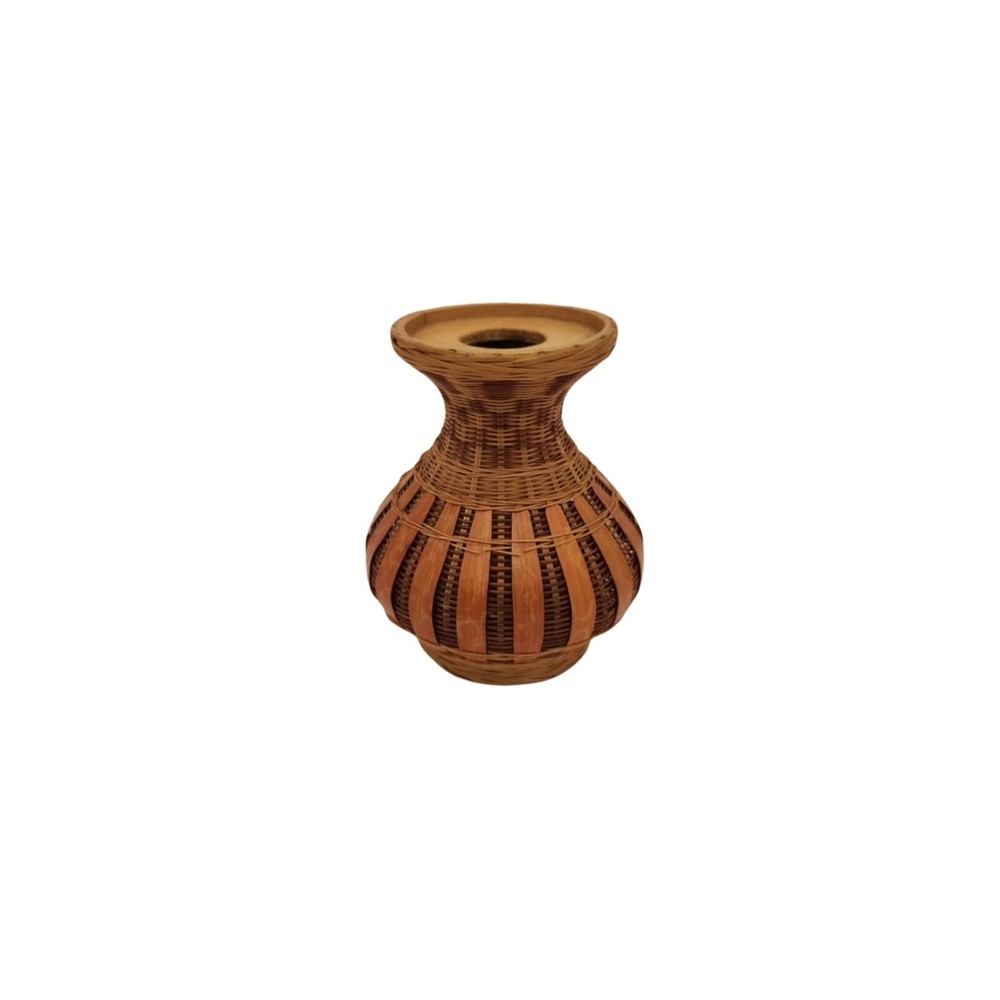 Vintage Shanghai Handicrafts Woven Wicker Vase Made in Peoples Republic of China