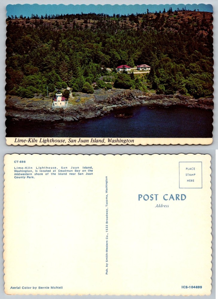 Lime-Kiln Lighthouse San Juan Island WA Aerial View Chrome Postcard