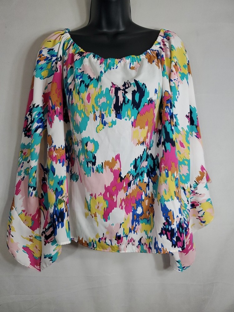 Shein Women's Tropical Print Off The Shoulder Blouse Size XL Bell Sleeve