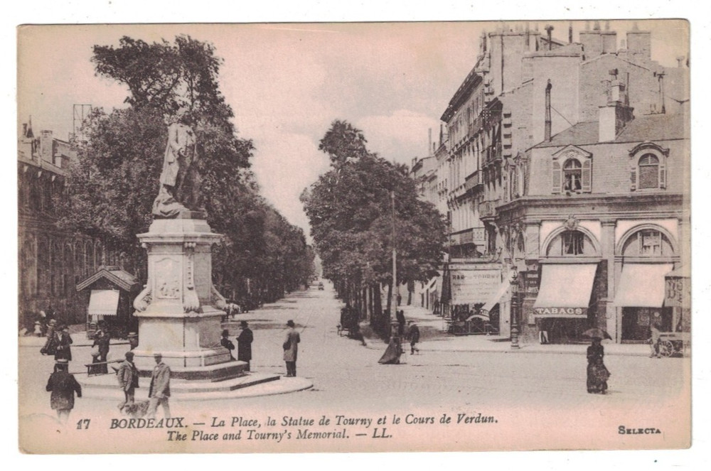 Antique 1919 La Place La Statue De Tourny Et Le Cours Verdun Bordeaux France Pc