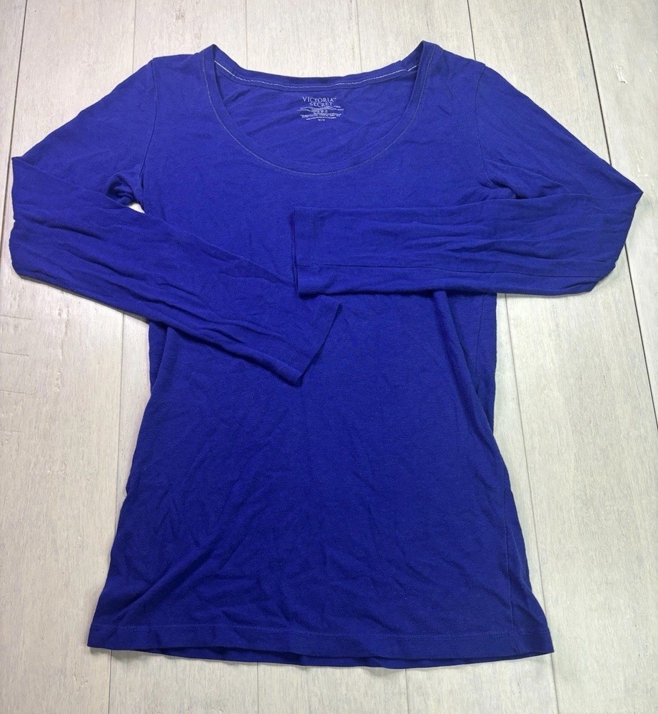 Victoria's Secret Women's Blue Knit Scoop Neck Long Sleeve T-Shirt Size M