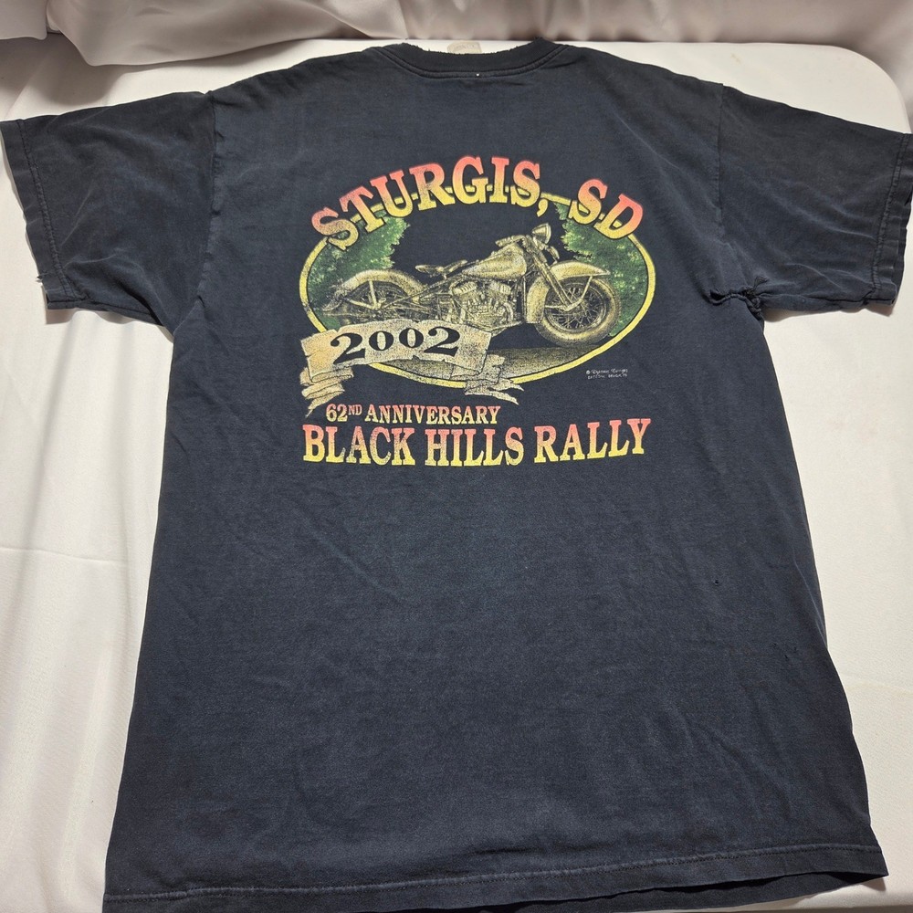 Vintage 2002 Sturgis Black Hills Rally 62nd Anniversary TShirt Mens L Black Dist