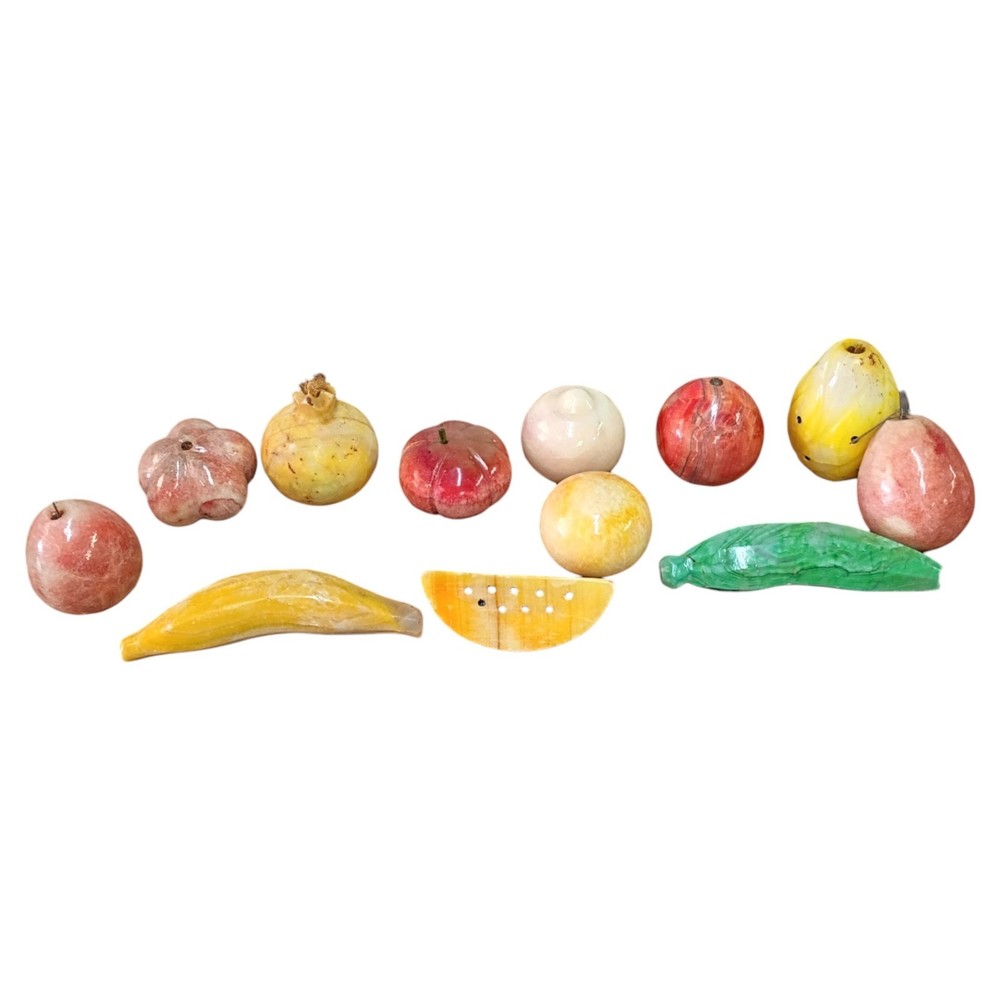 Vintage Lot Set 12 Piece Hand Carved Italian Alabaster Marble Fruits 4-6” Mexico