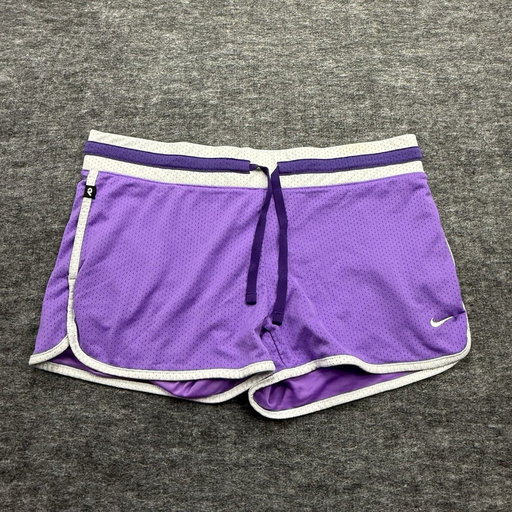 Nike Athletic Dept Running Shorts Womens L Purple Mesh Lined Drawstring Retro