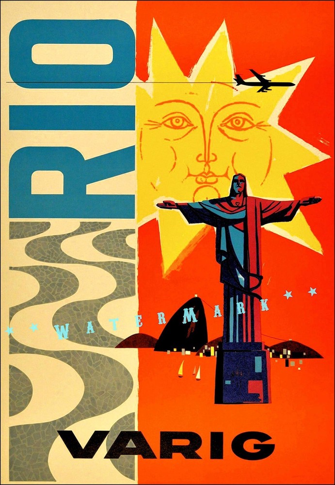 Vintage 1950 Rio de Janeiro Brazil Travel Poster Retro Tourism Decor
