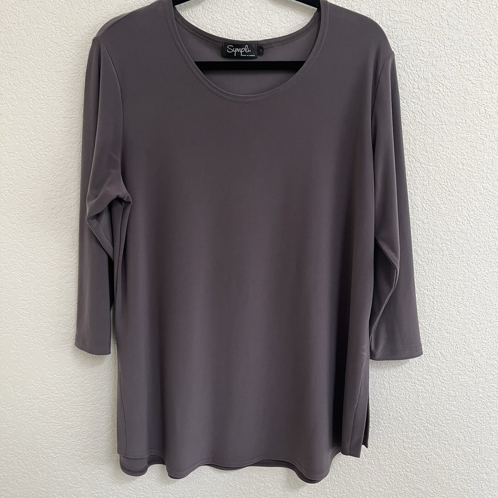 Sympli Top Womens Size 12 Gray Jersey 3/4 Sleeve Polyester Spandex