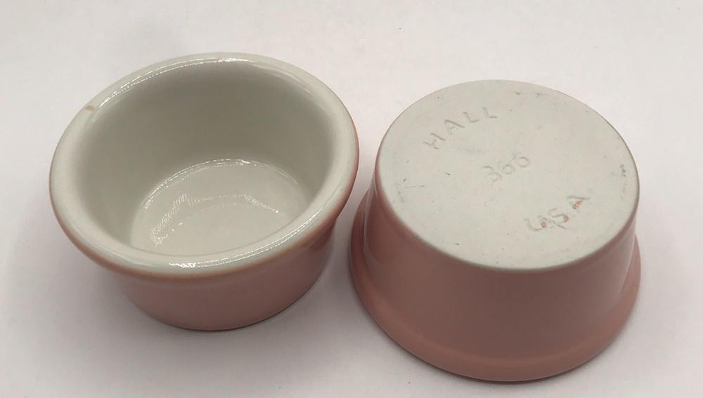 VTG Hall Pottery Pink/Dusty Rose Custard Ramekin Bowl Pair 366 USA 🇺🇸 MCM