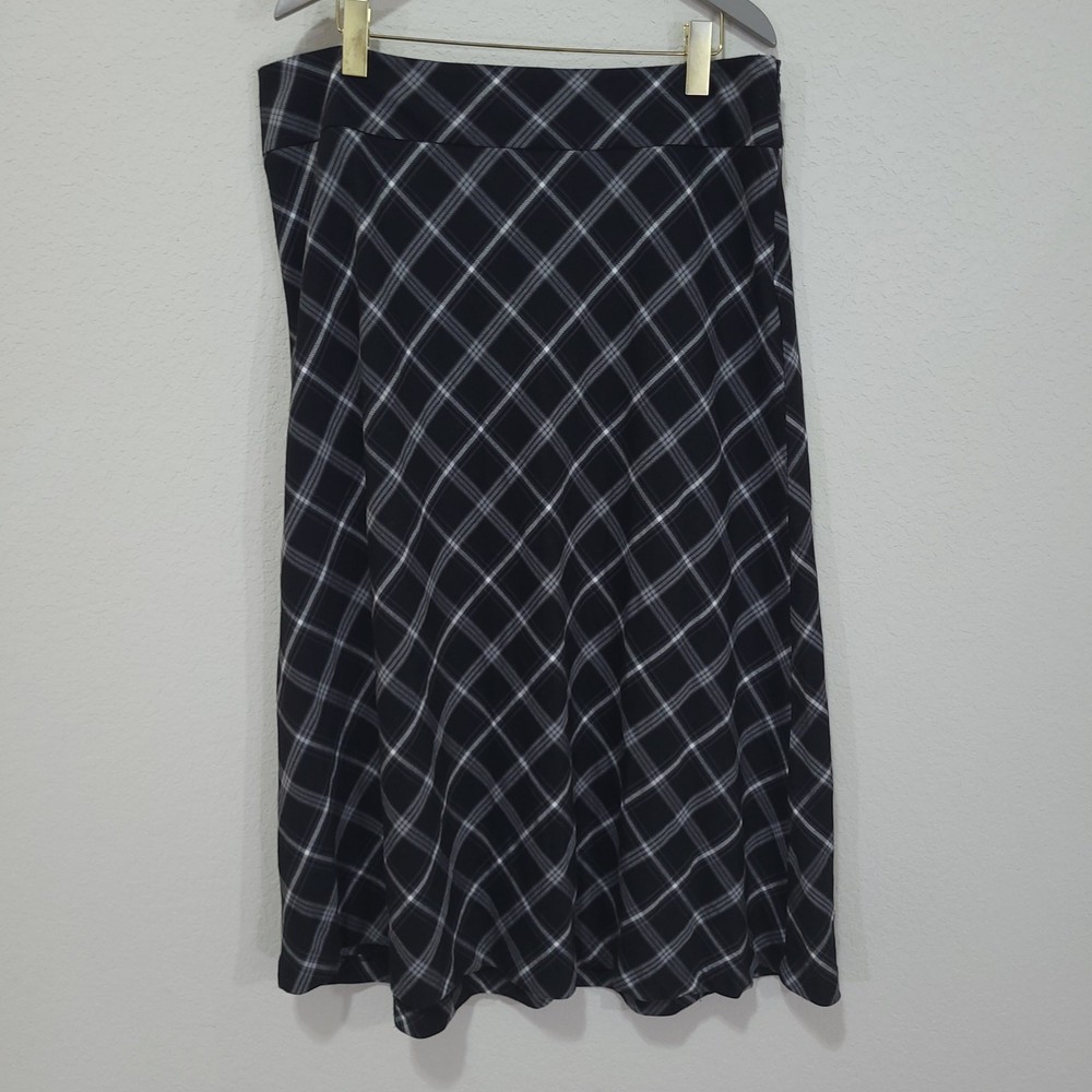 Laura Scott Womens Size 16 Black Diamond Plaid Midi Skirt A-Line Preppy Academia Style
