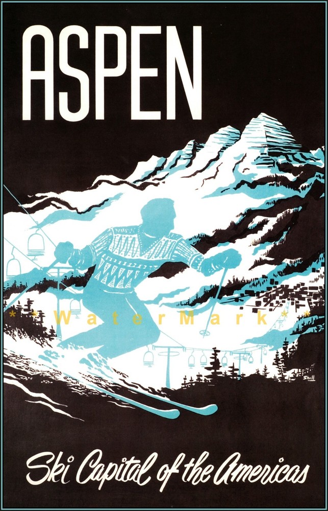 Aspen Colorado Ski Capital Of America Vintage Poster Print Art Winter Sports