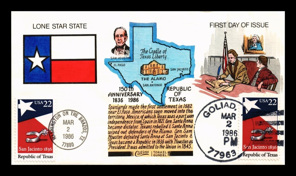 Dr Jim Stamps Us Cover Texas Sesquicentennial Fdc Collins Gundel Hand Painted