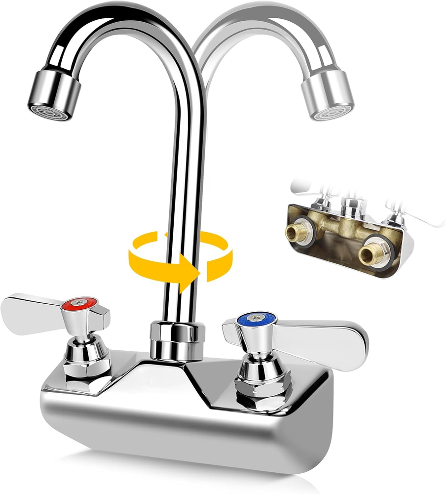 4 Inch Center Commercial Wall Mount Kitchen Sink Faucet 1/2 Inch NPT