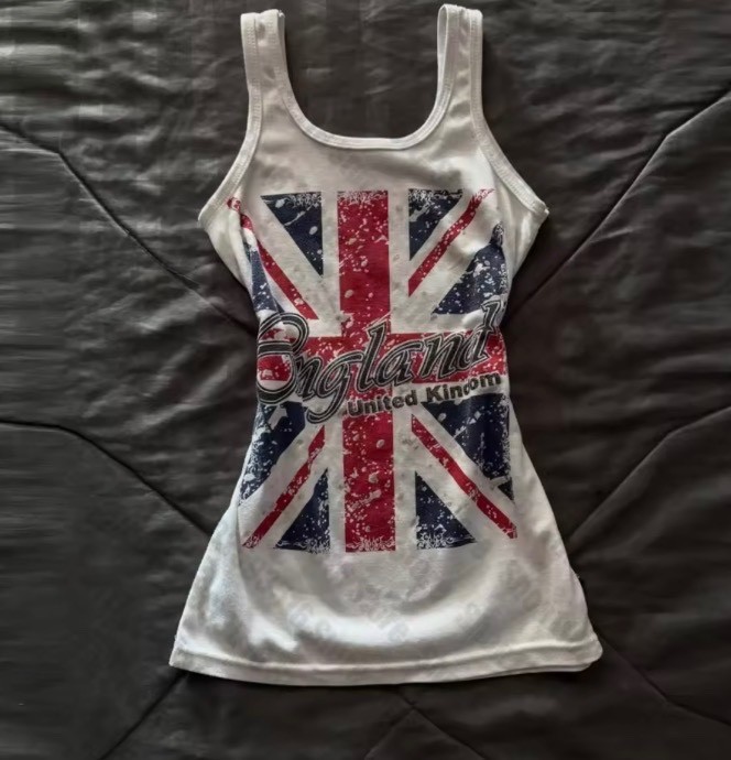 Womens y2k style shirt red, white, and blue England graphic design