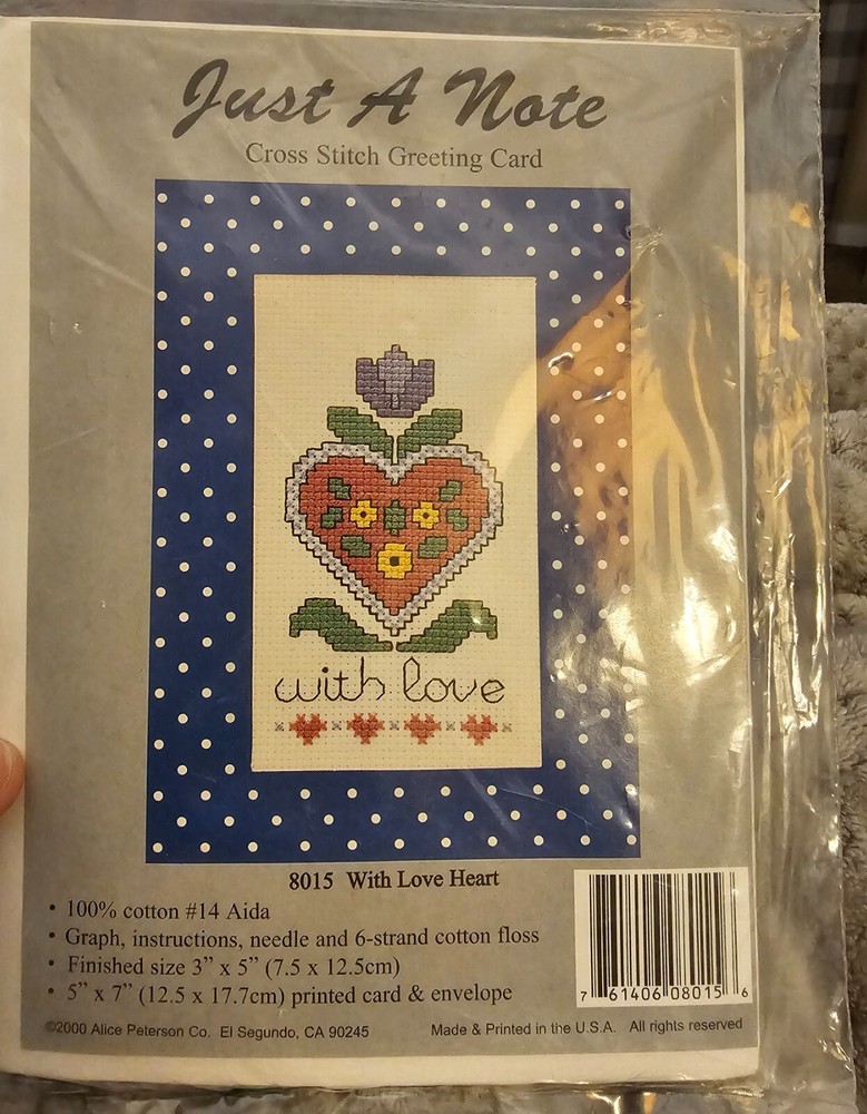 5x7 Vintage Love Heart Cross Stitch Greeting Card 8015 Just A Note