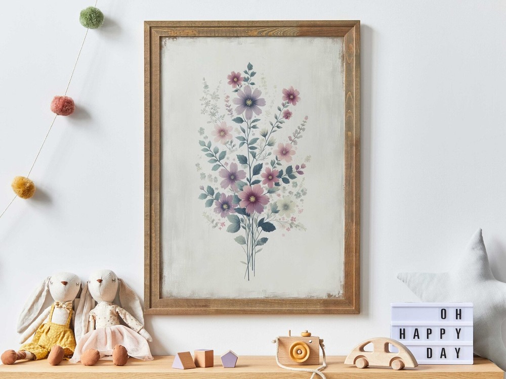 Wildflower Print Rustic Floral Wall Decor Flower Bouquet Painting Vintage