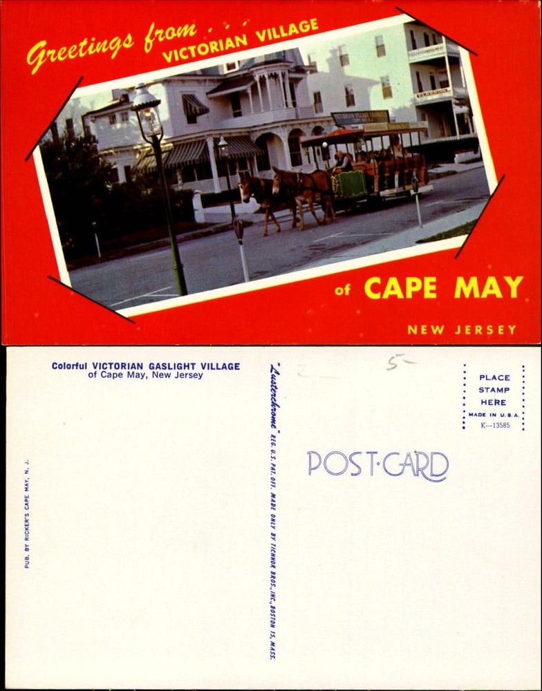Greetings Victorian Village Cape May New Jersey NJ horse-drawn trolley gaslight