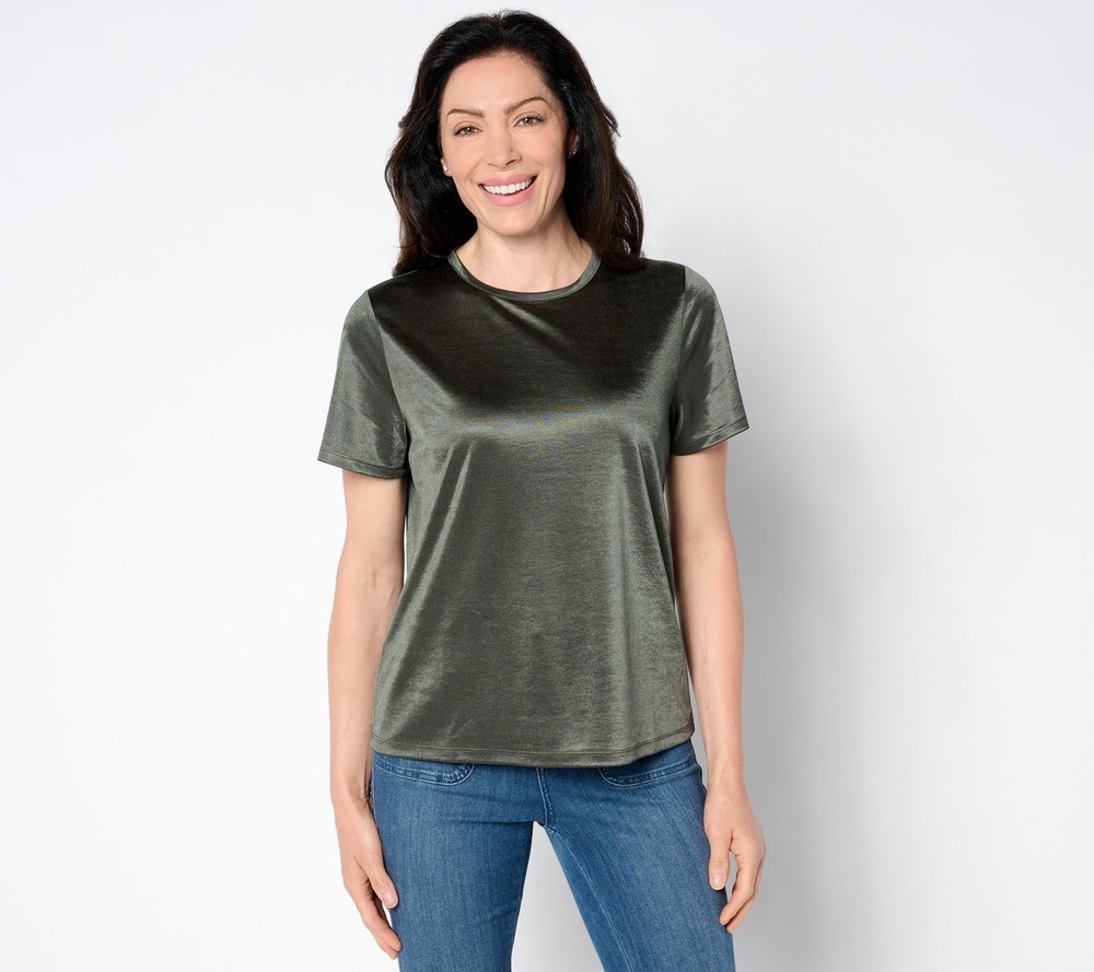 SUNNYLiFE Women's Top Sz L Knit Satin Short Sleeve Green A654831