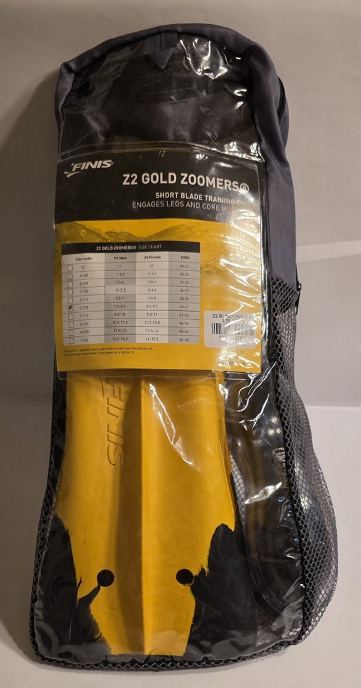FINIS Z2 Gold Zoomers Short Blade Training Fins Size E Yellow & Black