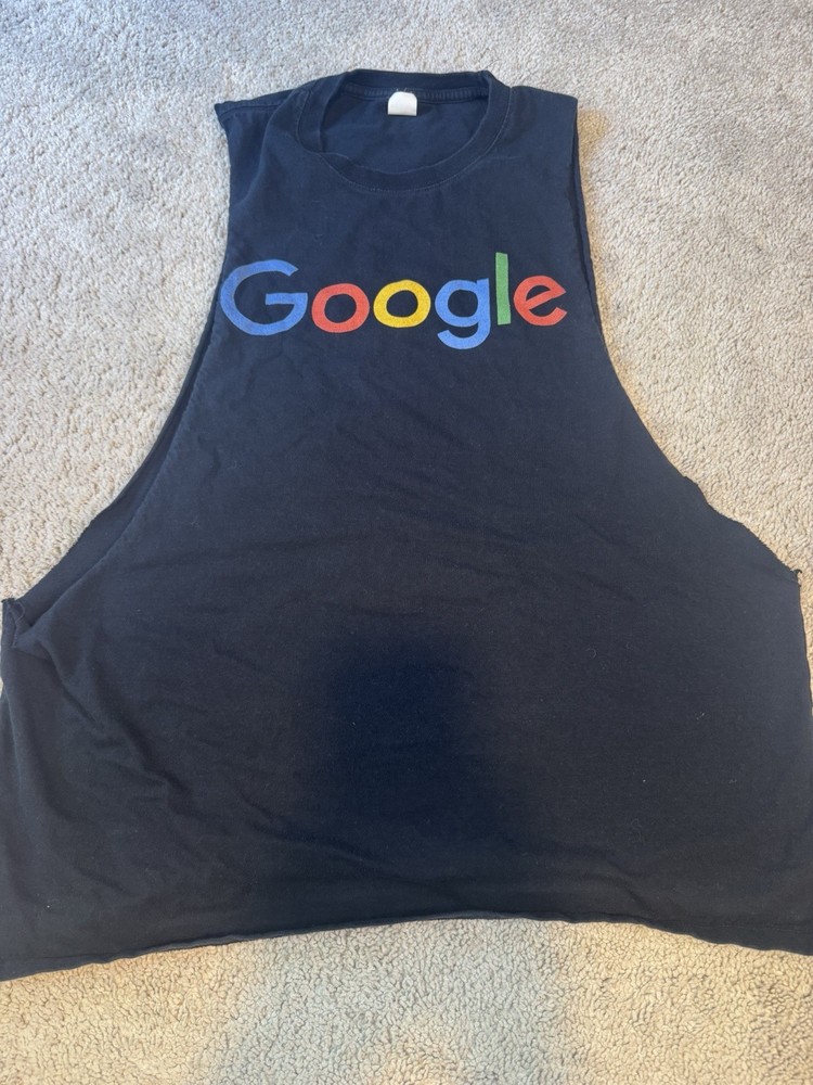 Google Men's Graphic Logo T-Shirt Black Crew Neck Sleeveless Knit Cotton L