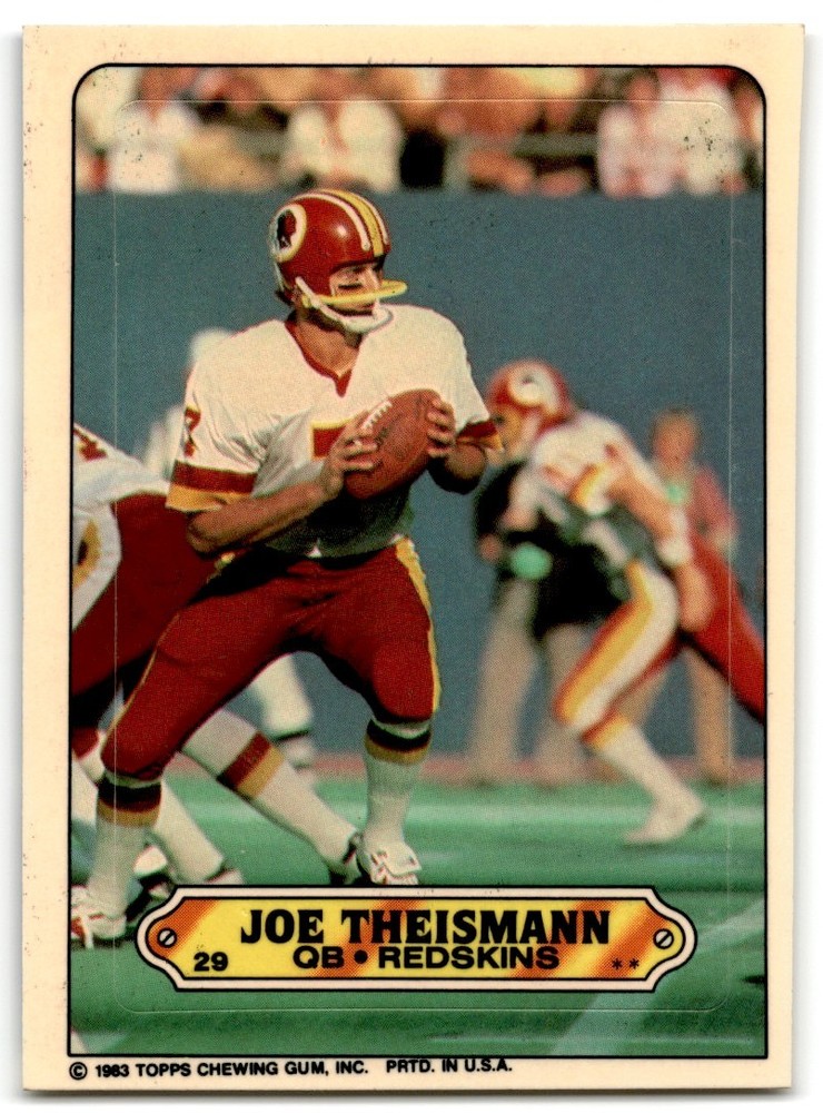 1983 Topps Joe Theismann Sticker Insert Washington Redskins vs Bengals