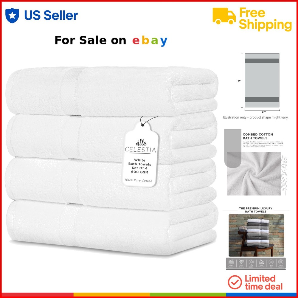 Luxury 600 GSM Cotton Bath Towels Set of 4 Ultra Soft Quick Dry Absorbent Home Essentials