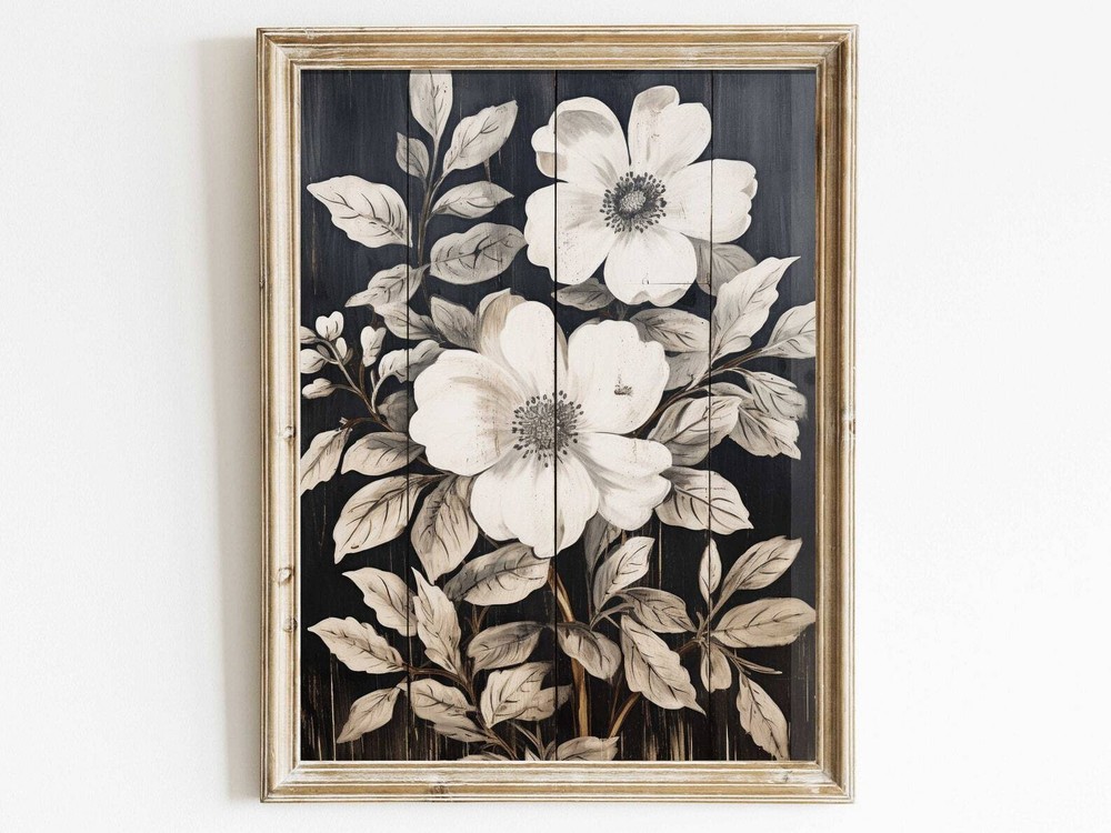 Rustic Floral Wall Decor Black Wood Wall Art Black And White Floral Print