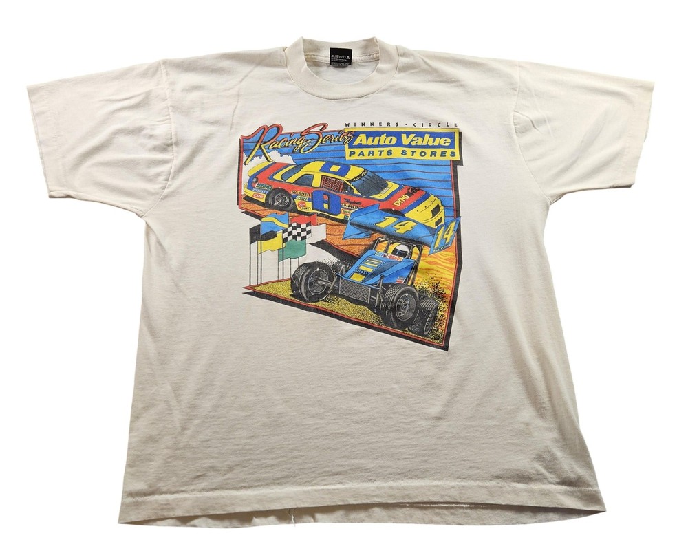 Vintage Auto Value Parts Stores Shirt Mens XL Racing Graphic Promo Made USA 90s