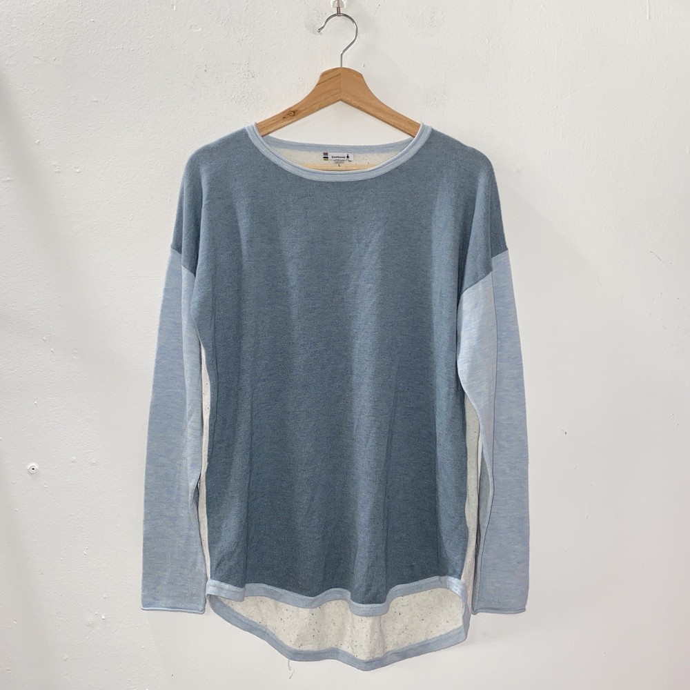 Smartwool Shadow Pine Sweater Womens Large Colorblock Merino Wool Lightweight