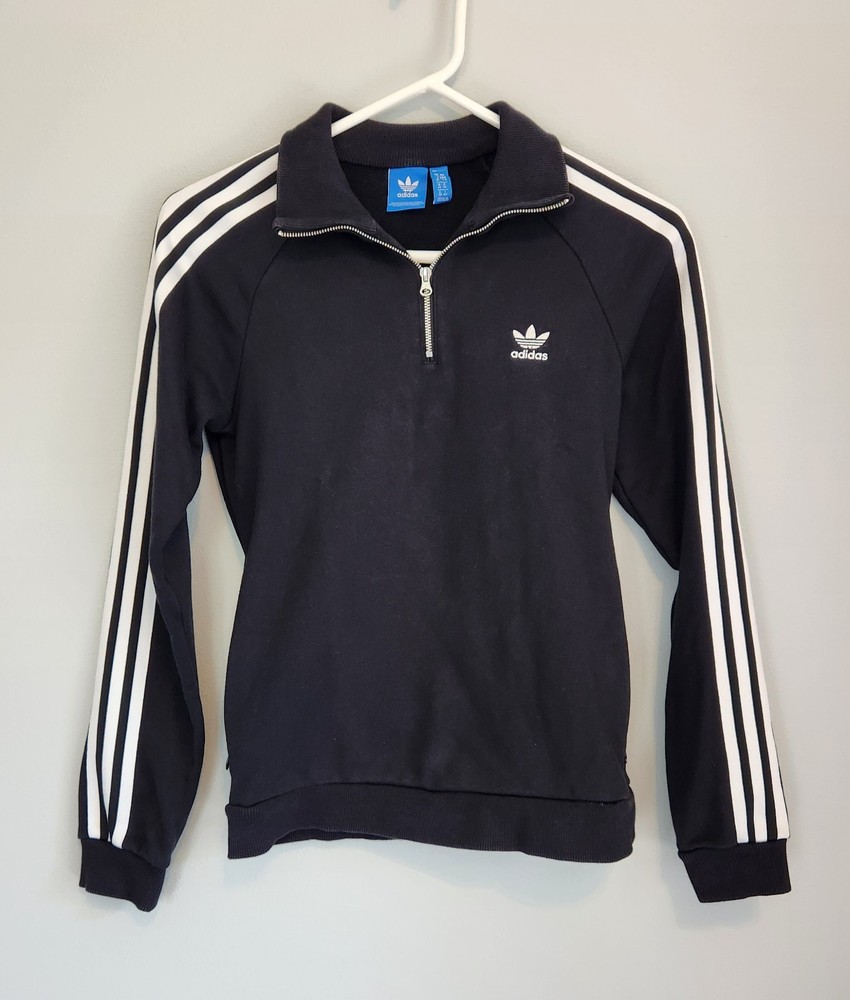 Adidas Classic Quarter Zip Pullover Sweatshirt w/3 Stripe Long Sleeve Women's S