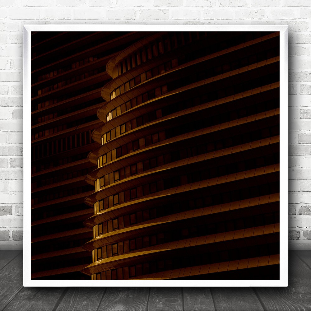 Gold Golden Yellow Levels Windows Modern Building Facade Wall Square Art Print