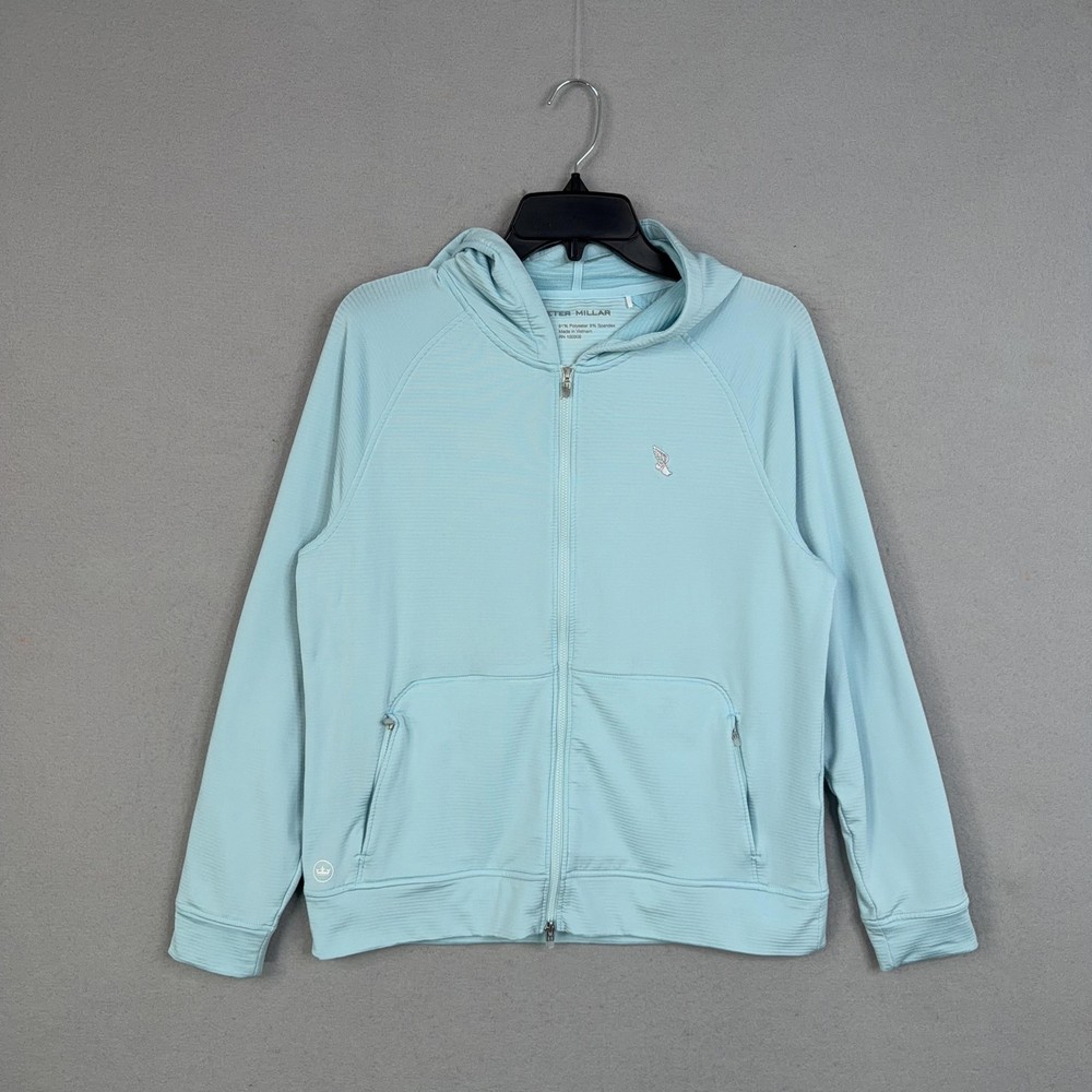Peter Millar Hoodie Womens Large Blue Full Zip Lightweight Stretch Knit Jacket