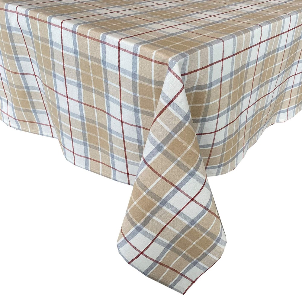 Thanksgiving Grey Taupe Cottage Plaid 52x52 Inch Square Fabric Tablecloth