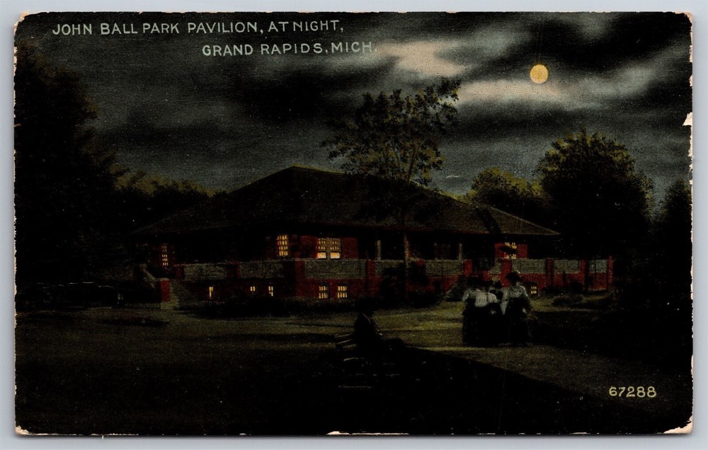 John Ball Park Pavilion At Night Grand Rapids MI C1913 Postcard N24